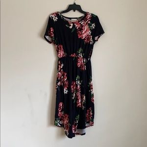 Reb & J Black Floral Midi Dress with Pockets